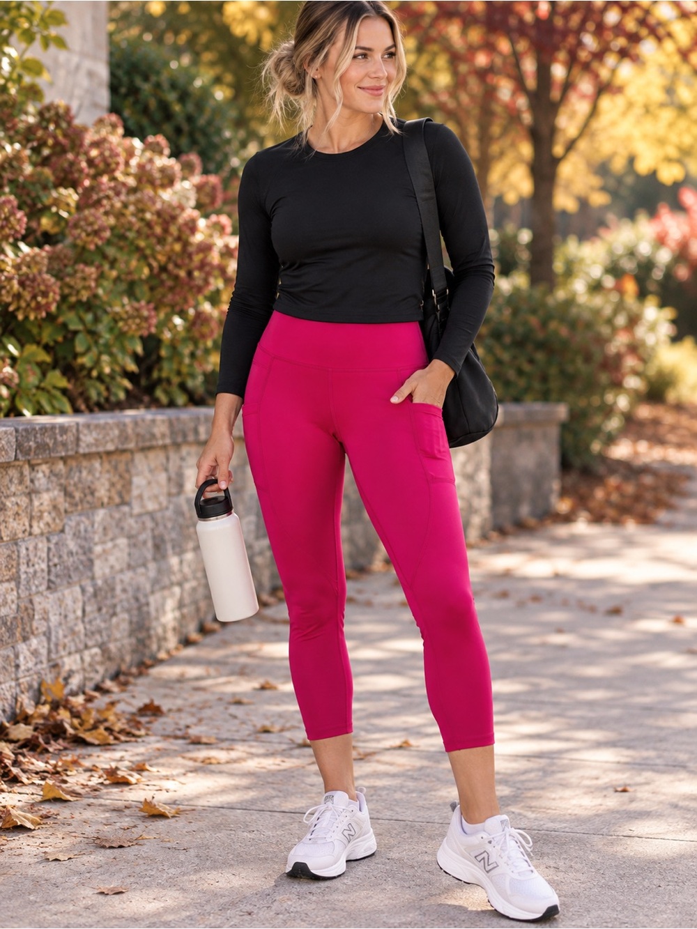 ZYIA Active Pink High Rise Pocket Crop Leggings Size 6-8 22” Inseam